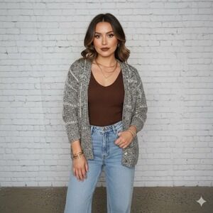 ✨Vintage 80's Robert Scott Knit Cardigan Beige Gray Plaid Button Front Sweater S